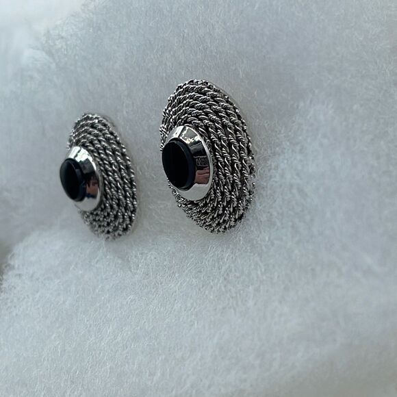 Made in Italy for Shields. Silver plated cuff links with black onyx decor - Picture 3 of 7